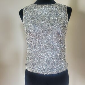 NWT Express Sequins and Pearl Light Gray/Silver Tank S